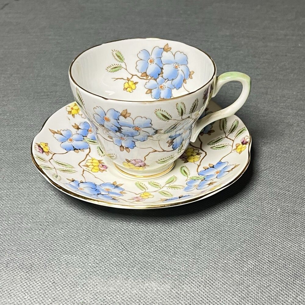 Vintage Springdale Foley Blue Floral Bone China TeaCup & Saucer England